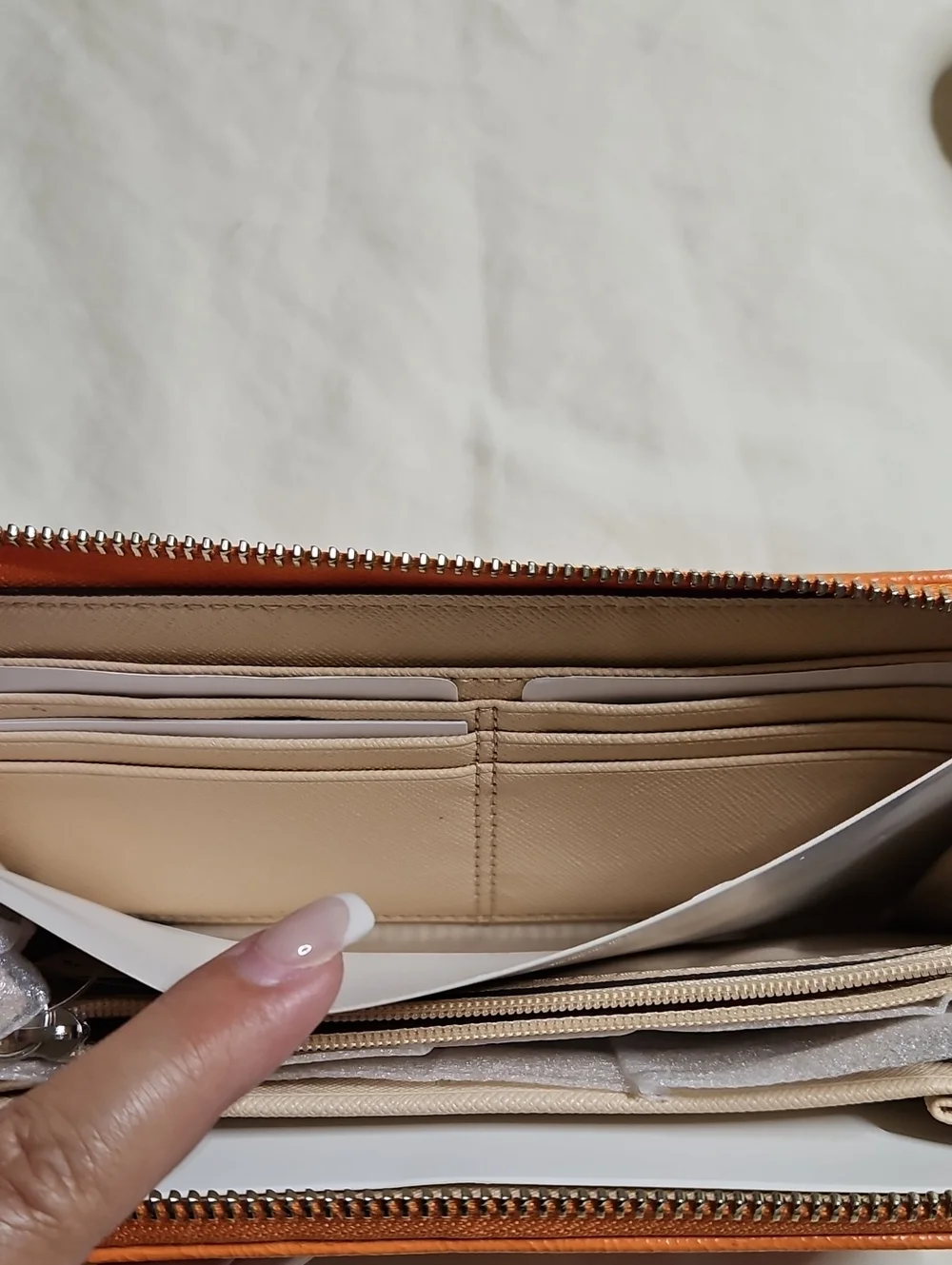 Coach Pink Signature Zip Wallet with Orange Trim